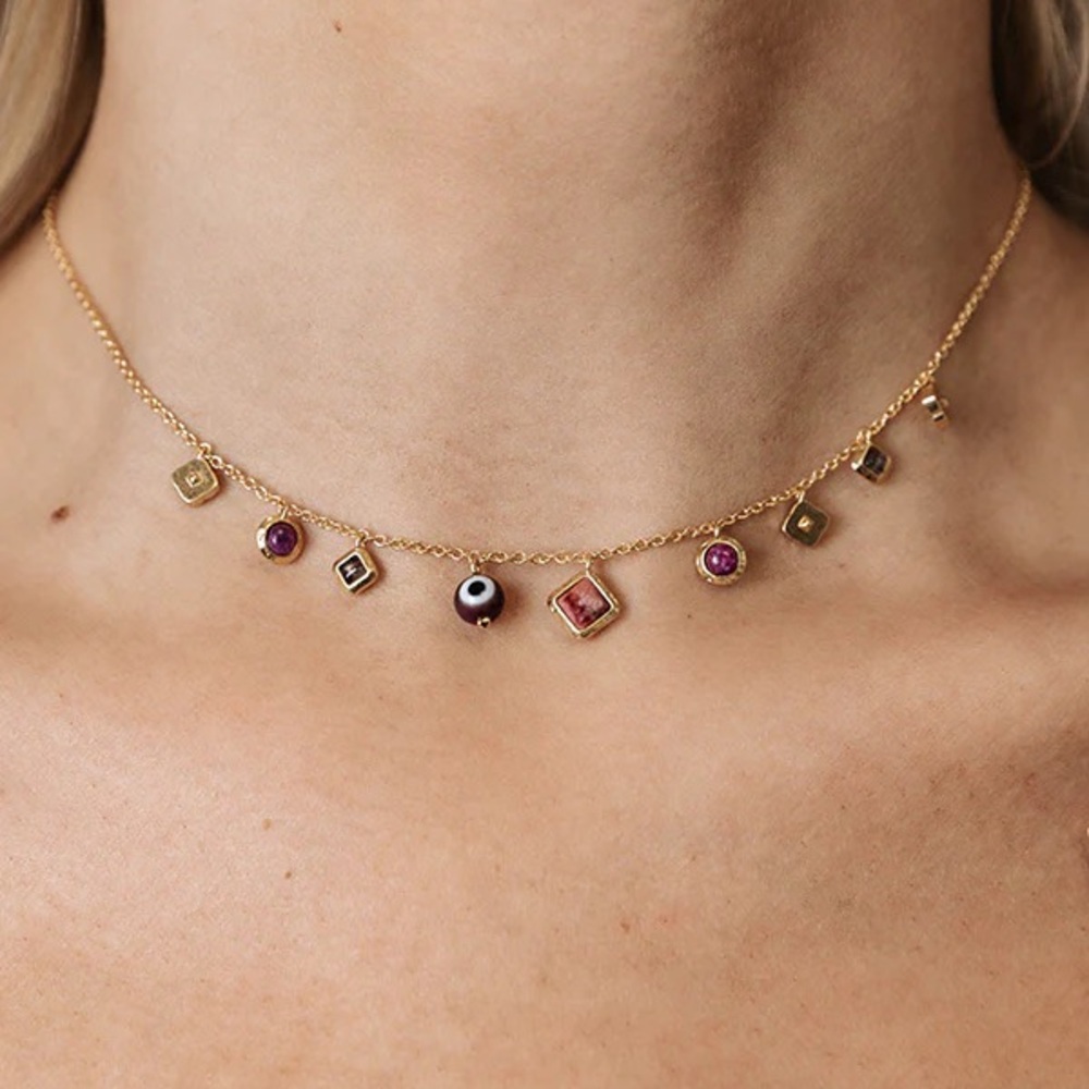 Kendra Scott Gemma Vintage Gold Necklace with Purple and Maroon Accents